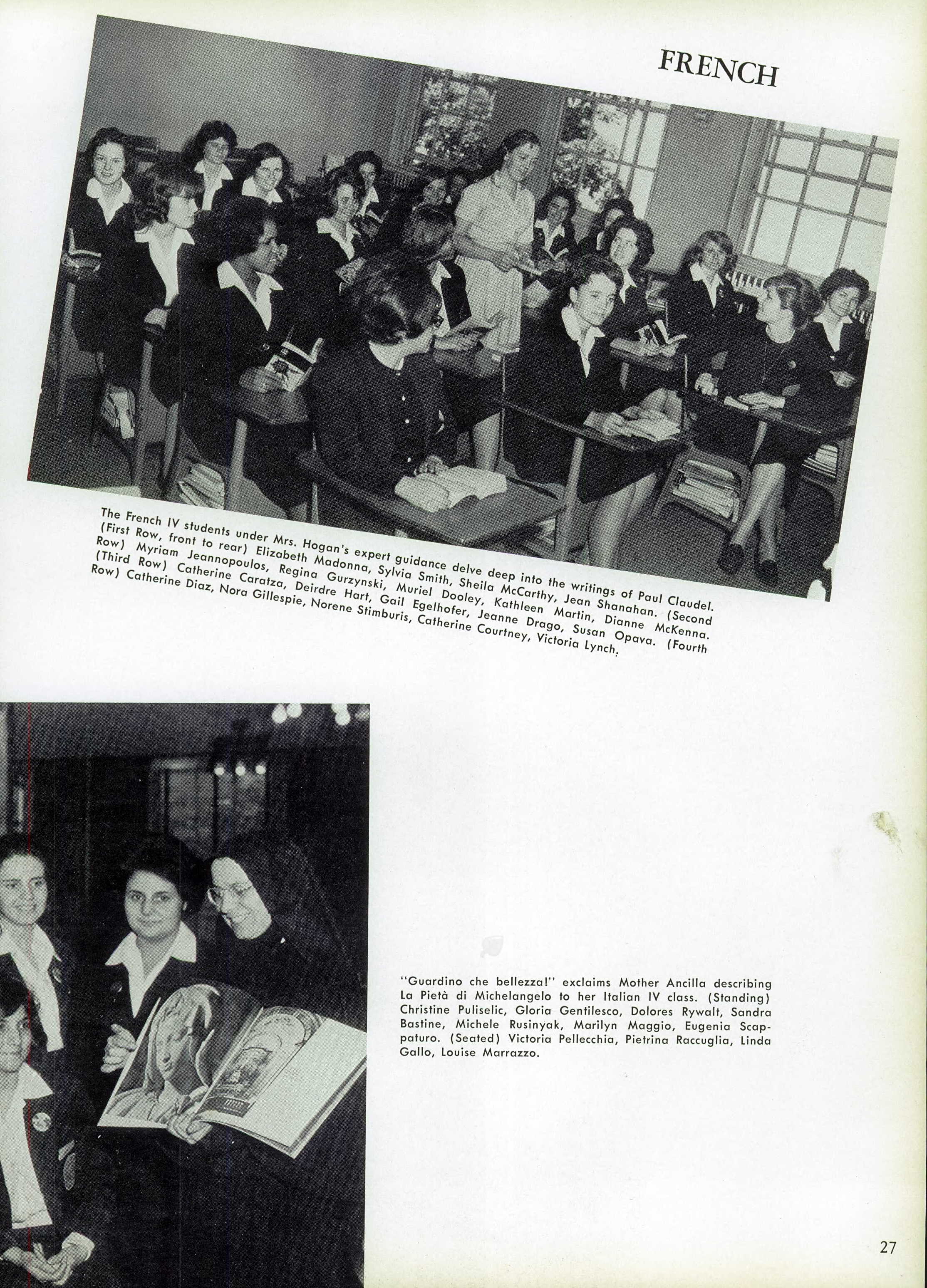 Mya in the French IV class — Mother Cabrini 1964