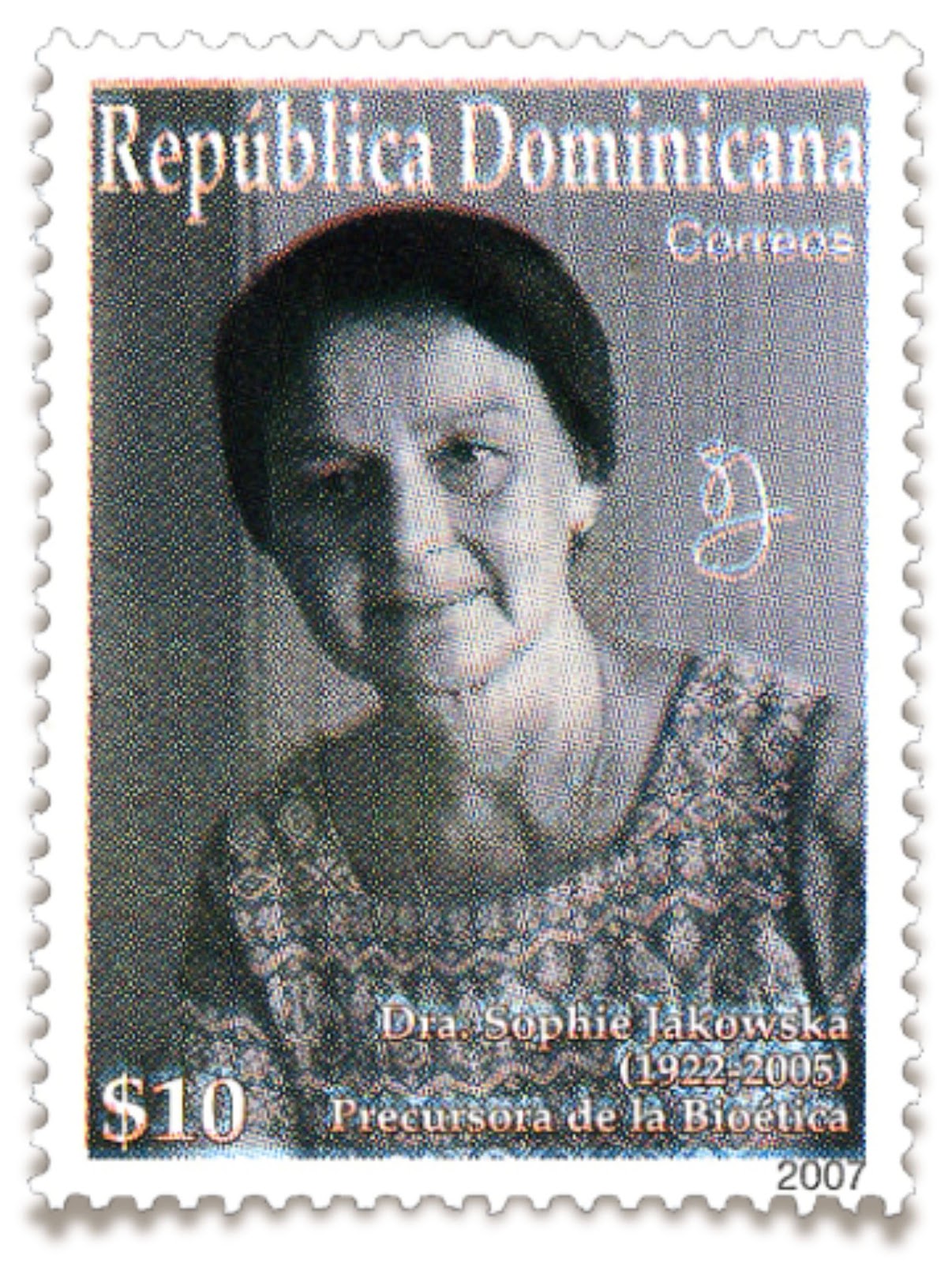 Sophie Jakowska portrait stamp, RD$10 — Dominican Republic, 2007